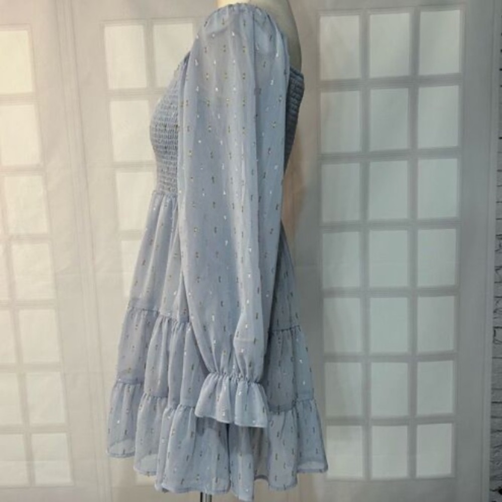 Altar’d State smocked light blue mini dress with metallic details size M NWT - Picture 4 of 10